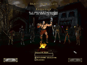 Diablo II character select screen