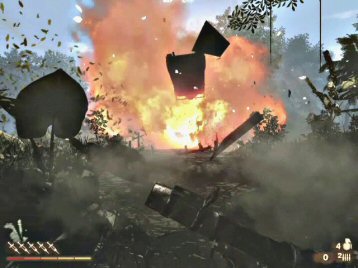 Enemy jeep getting destroyed by the RPG-7 rocket launcher...