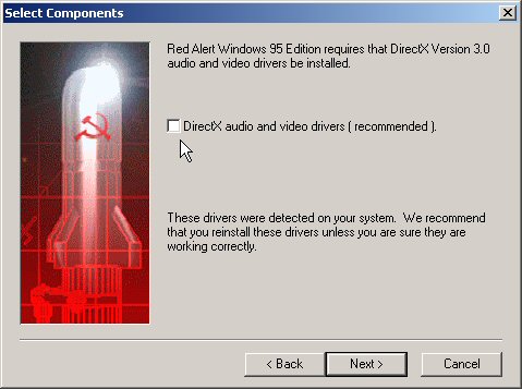 Don't install DirectX while installing Red Alert 1!